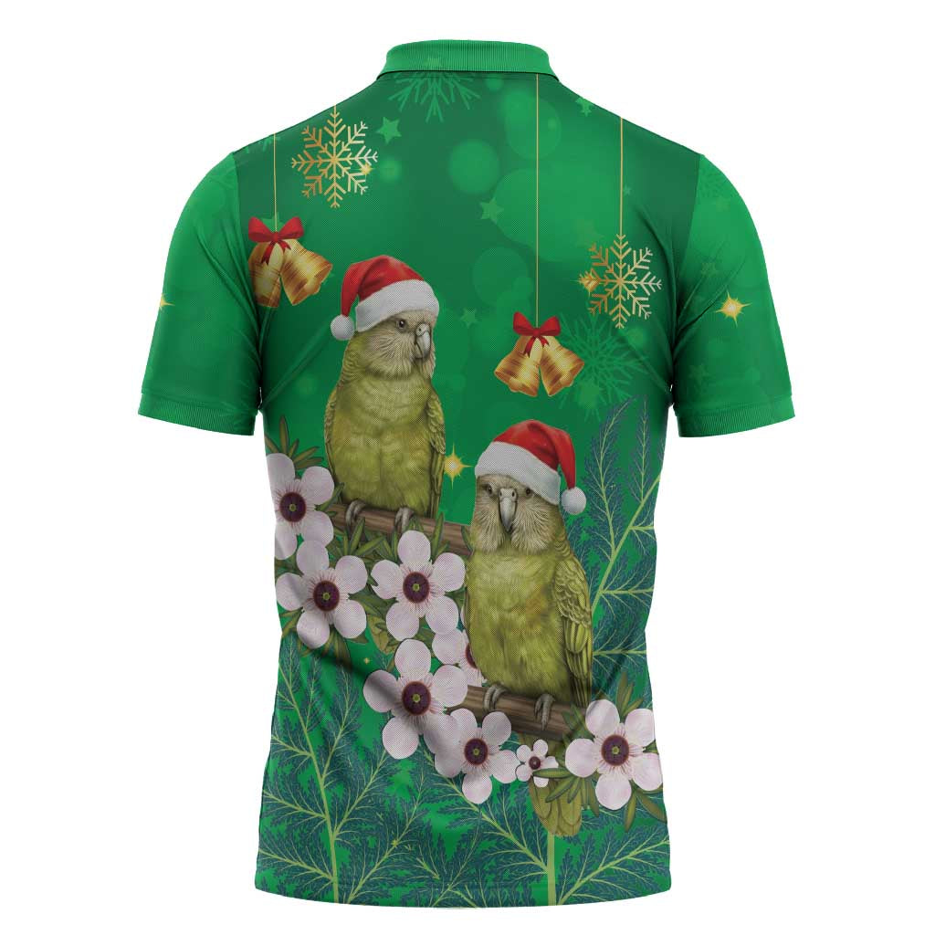 New Zealand Kakapo Christmas Zipper Polo Shirt Owl Parrot Santa Sliver Fern Manuka - Green - Aussie Hoodie