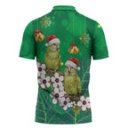 New Zealand Kakapo Christmas Zipper Polo Shirt Owl Parrot Santa Sliver Fern Manuka - Green - Aussie Hoodie