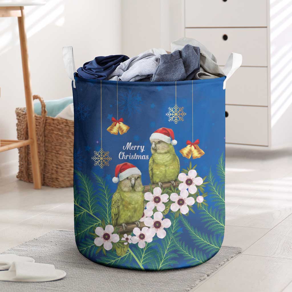 New Zealand Kakapo Christmas Laundry Basket Owl Parrot Santa Sliver Fern Manuka - Blue - Aussie Hoodie