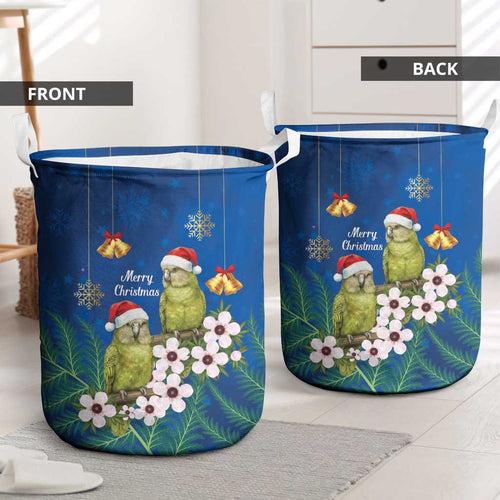 New Zealand Kakapo Christmas Laundry Basket Owl Parrot Santa Sliver Fern Manuka - Blue - Aussie Hoodie