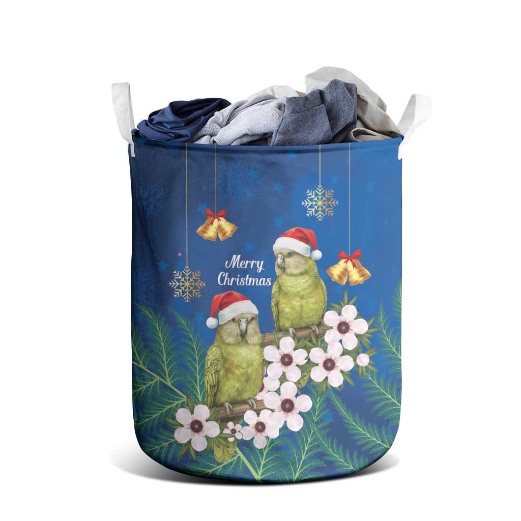 New Zealand Kakapo Christmas Laundry Basket Owl Parrot Santa Sliver Fern Manuka - Blue - Aussie Hoodie
