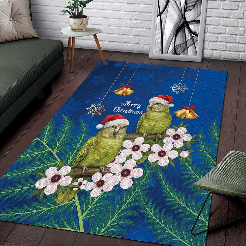 New Zealand Kakapo Christmas Area Rug Owl Parrot Santa Sliver Fern Manuka - Blue - Aussie Hoodie