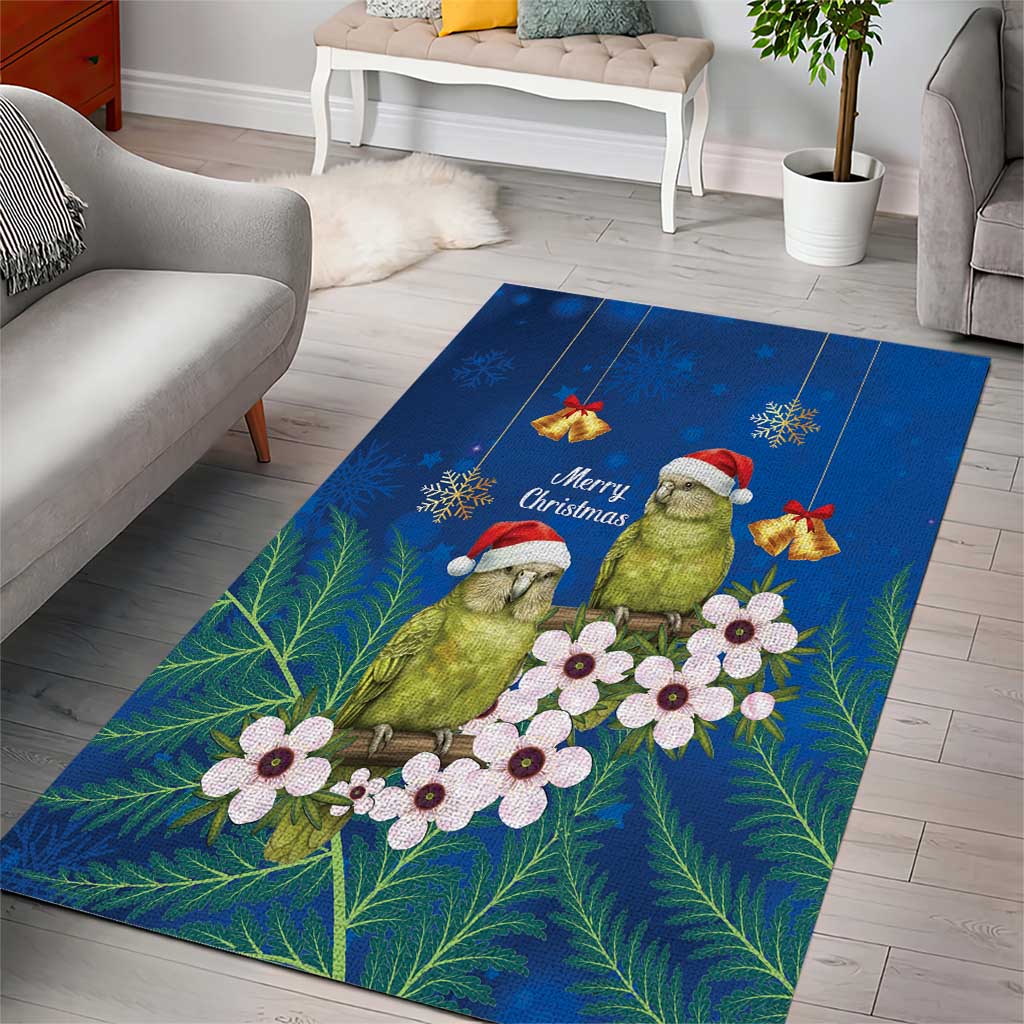 New Zealand Kakapo Christmas Area Rug Owl Parrot Santa Sliver Fern Manuka - Blue - Aussie Hoodie