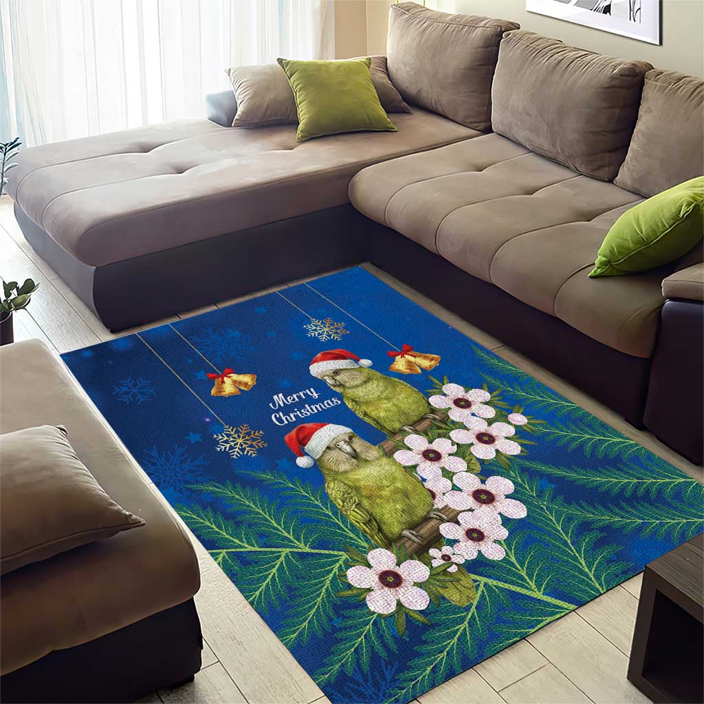 New Zealand Kakapo Christmas Area Rug Owl Parrot Santa Sliver Fern Manuka - Blue - Aussie Hoodie