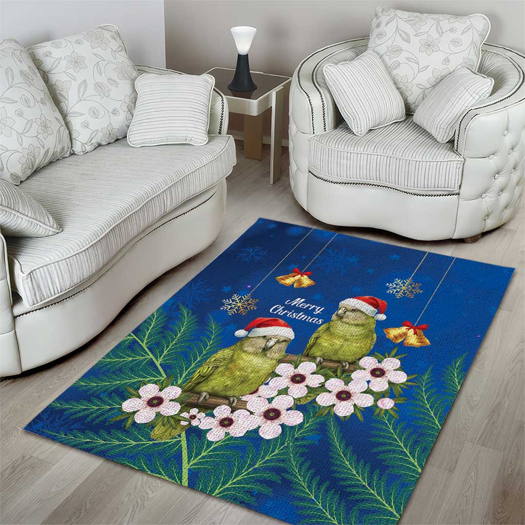 New Zealand Kakapo Christmas Area Rug Owl Parrot Santa Sliver Fern Manuka - Blue - Aussie Hoodie