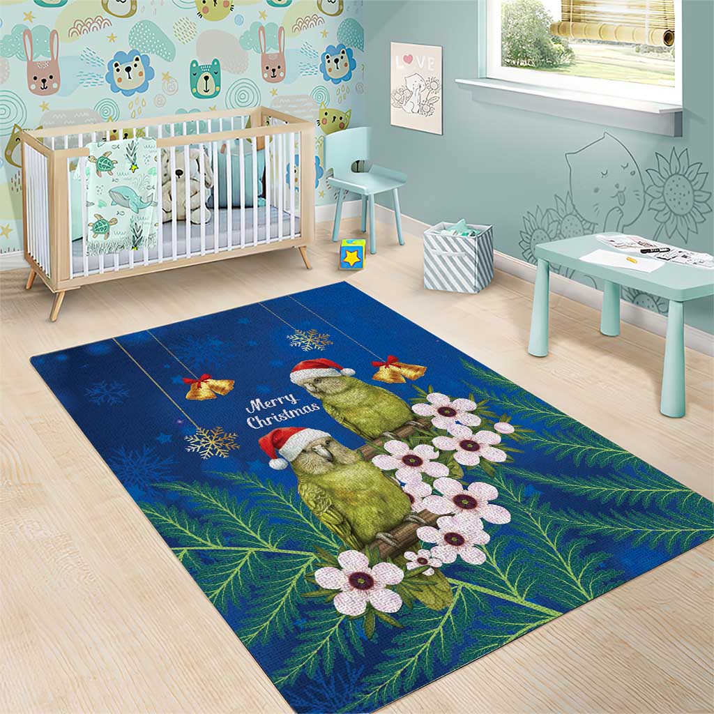 New Zealand Kakapo Christmas Area Rug Owl Parrot Santa Sliver Fern Manuka - Blue - Aussie Hoodie