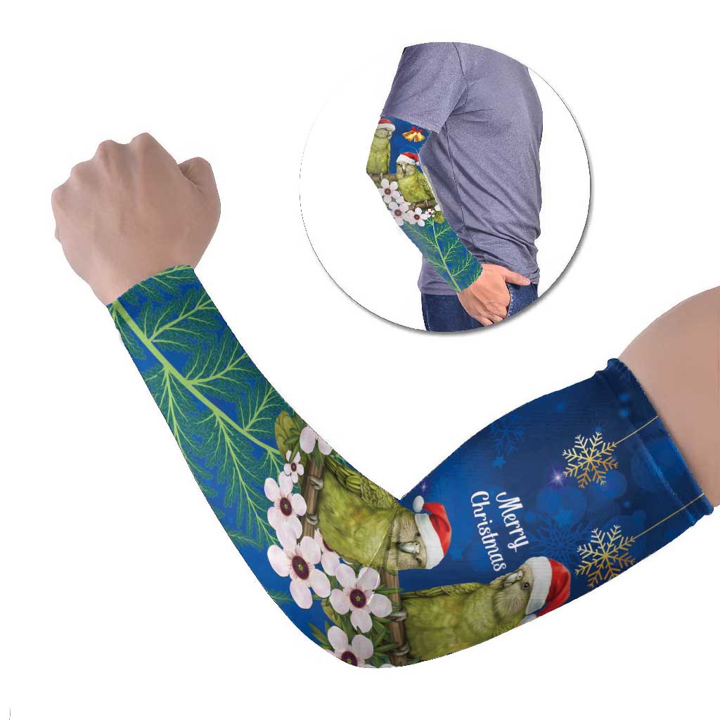 New Zealand Kakapo Christmas Arm Sleeves Owl Parrot Santa Sliver Fern Manuka - Blue - Aussie Hoodie