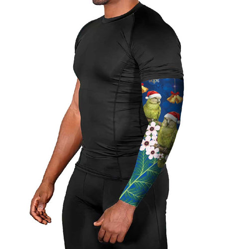 New Zealand Kakapo Christmas Arm Sleeves Owl Parrot Santa Sliver Fern Manuka - Blue - Aussie Hoodie