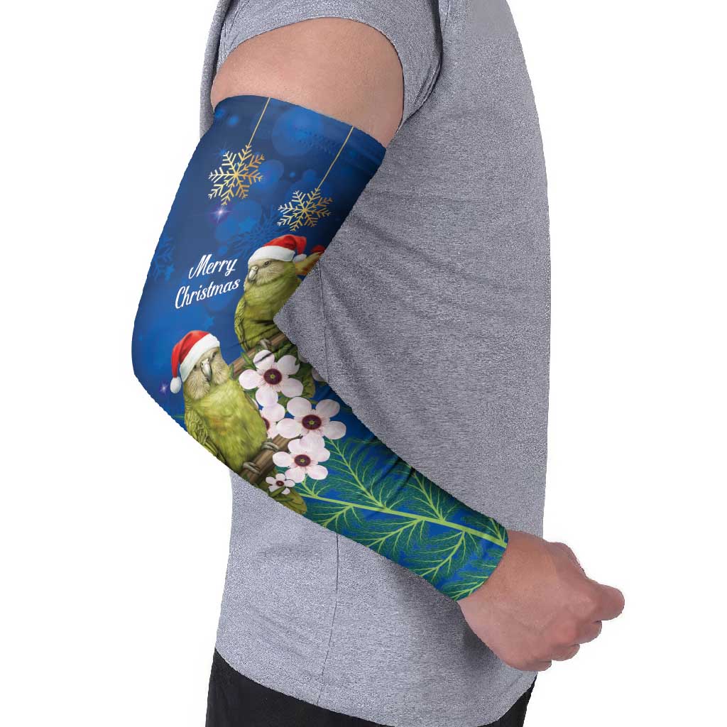 New Zealand Kakapo Christmas Arm Sleeves Owl Parrot Santa Sliver Fern Manuka - Blue - Aussie Hoodie