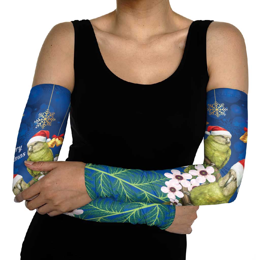 New Zealand Kakapo Christmas Arm Sleeves Owl Parrot Santa Sliver Fern Manuka - Blue - Aussie Hoodie