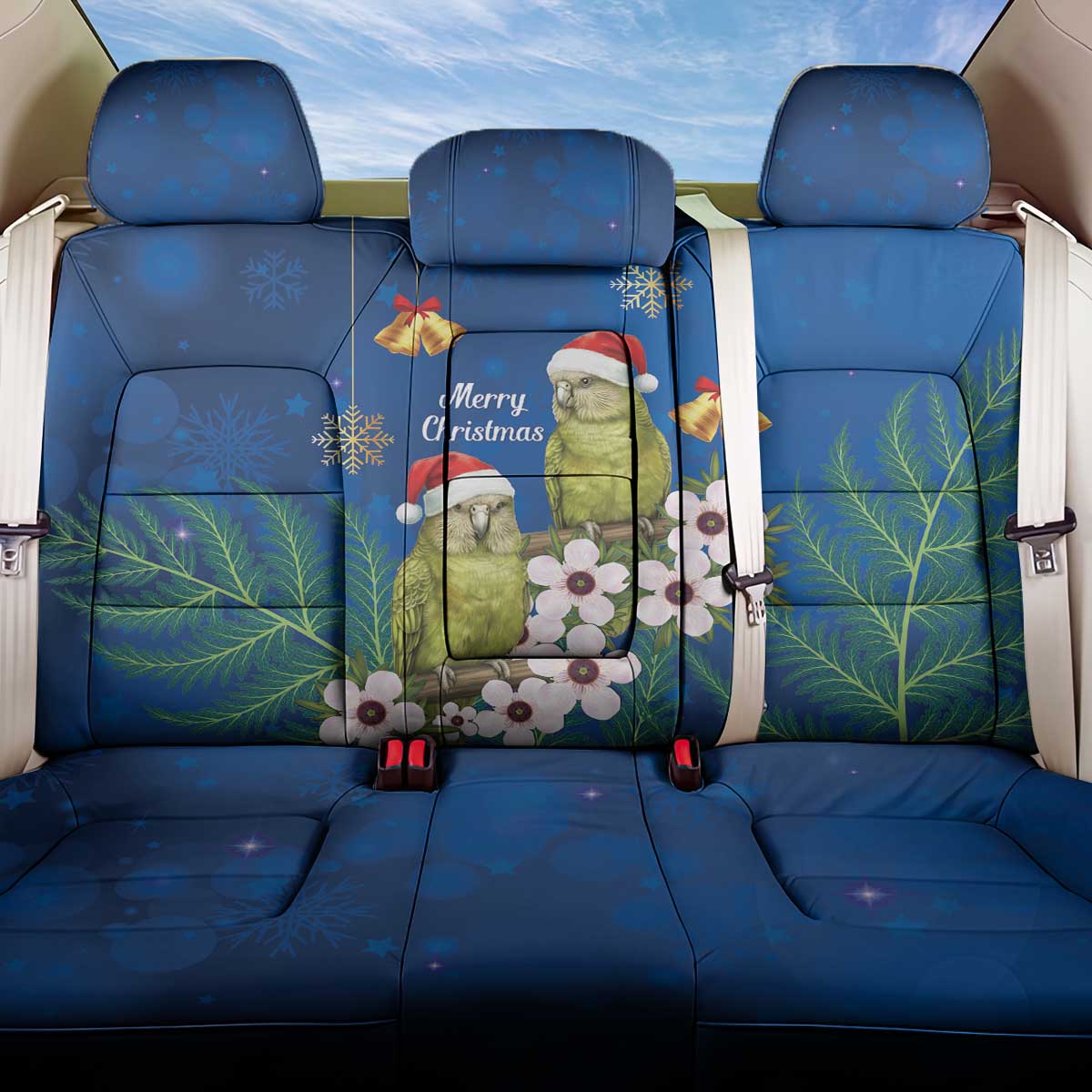 New Zealand Kakapo Christmas Back Car Seat Cover Owl Parrot Santa Sliver Fern Manuka - Blue - Aussie Hoodie