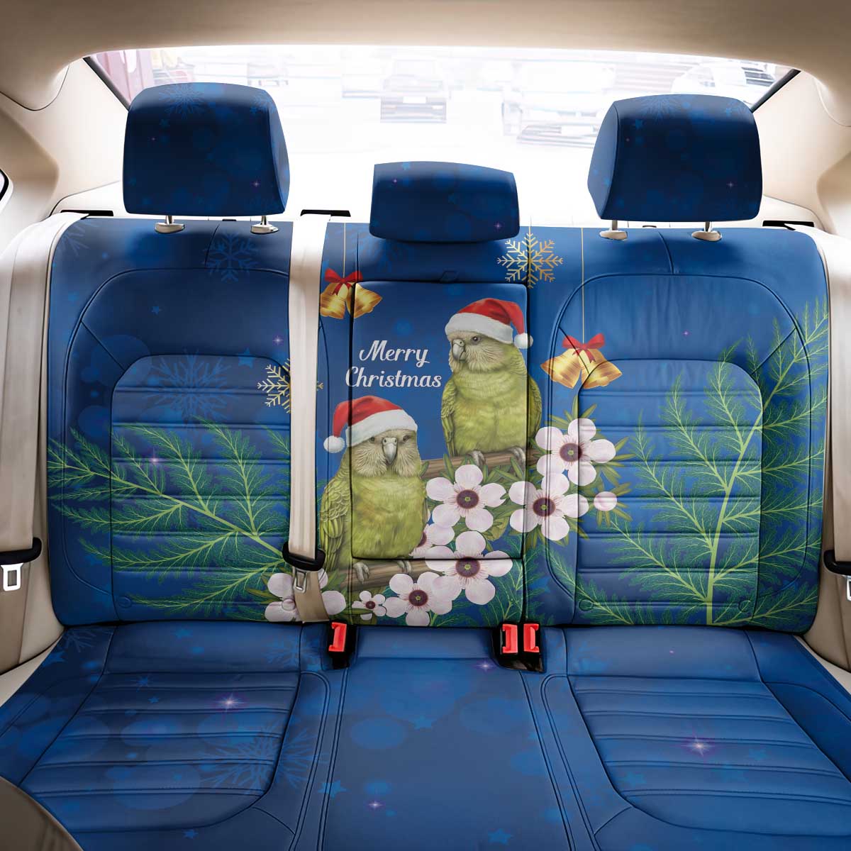 New Zealand Kakapo Christmas Back Car Seat Cover Owl Parrot Santa Sliver Fern Manuka - Blue - Aussie Hoodie