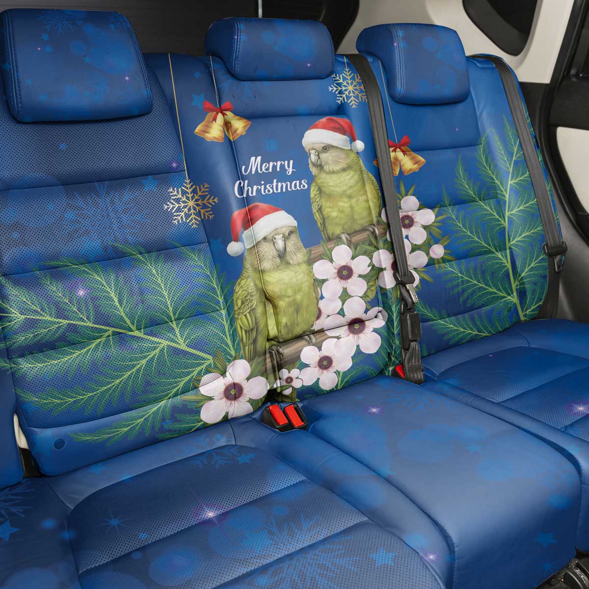New Zealand Kakapo Christmas Back Car Seat Cover Owl Parrot Santa Sliver Fern Manuka - Blue - Aussie Hoodie