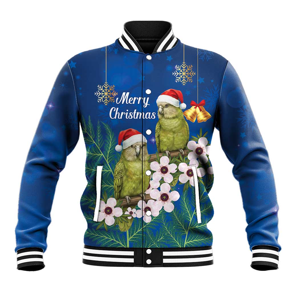 New Zealand Kakapo Christmas Baseball Jacket Owl Parrot Santa Sliver Fern Manuka - Blue - Aussie Hoodie