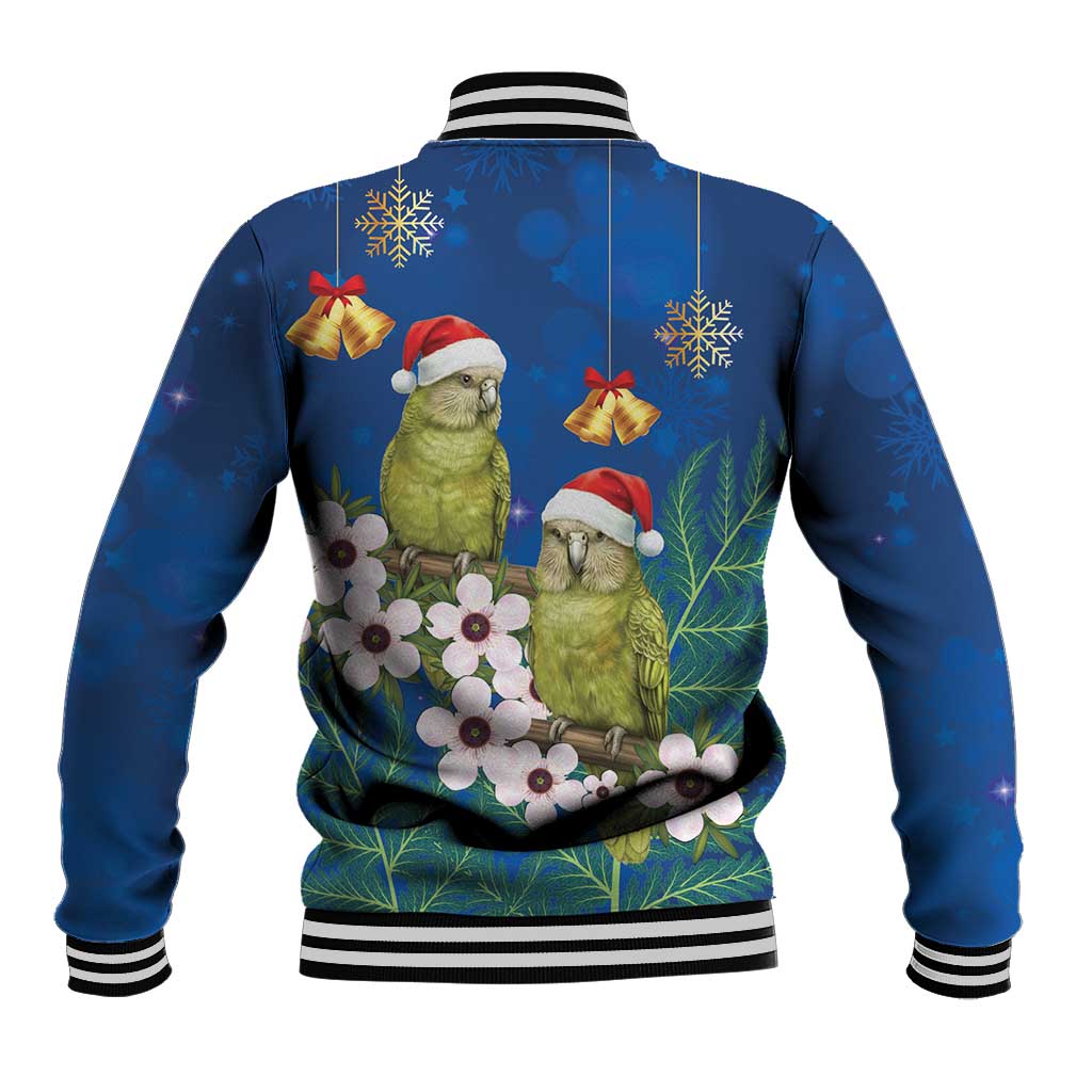 New Zealand Kakapo Christmas Baseball Jacket Owl Parrot Santa Sliver Fern Manuka - Blue - Aussie Hoodie