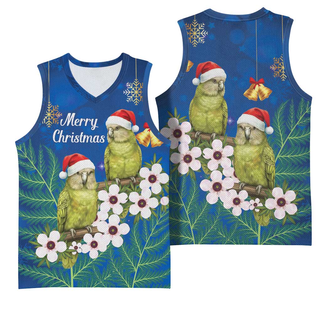 New Zealand Kakapo Christmas Basketball Jersey Owl Parrot Santa Sliver Fern Manuka - Blue - Aussie Hoodie