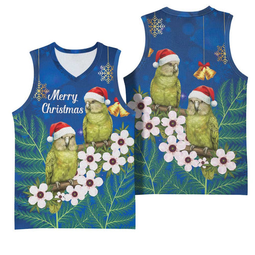 New Zealand Kakapo Christmas Basketball Jersey Owl Parrot Santa Sliver Fern Manuka - Blue - Aussie Hoodie