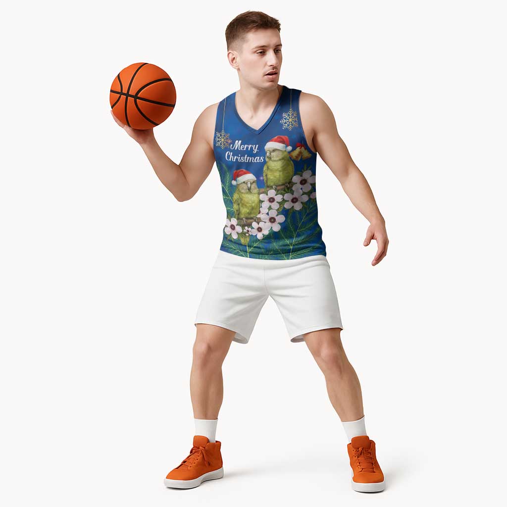 New Zealand Kakapo Christmas Basketball Jersey Owl Parrot Santa Sliver Fern Manuka - Blue - Aussie Hoodie
