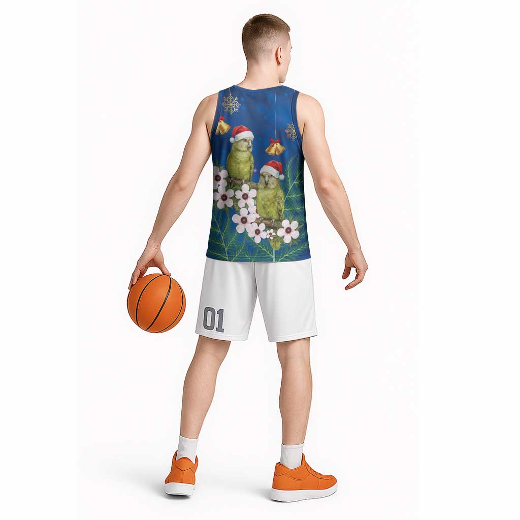 New Zealand Kakapo Christmas Basketball Jersey Owl Parrot Santa Sliver Fern Manuka - Blue - Aussie Hoodie
