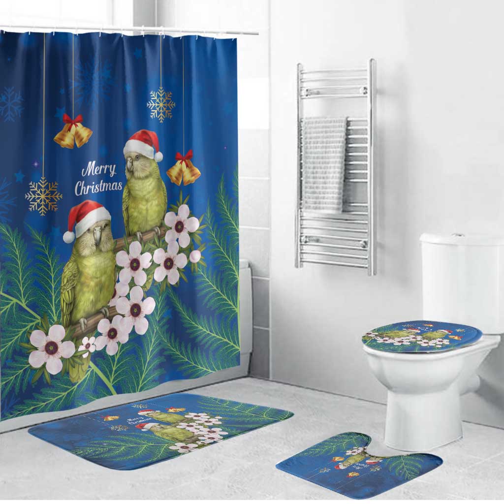 New Zealand Kakapo Christmas Bathroom Set Owl Parrot Santa Sliver Fern Manuka - Blue - Aussie Hoodie