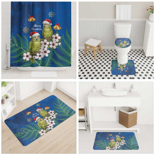 New Zealand Kakapo Christmas Bathroom Set Owl Parrot Santa Sliver Fern Manuka - Blue - Aussie Hoodie