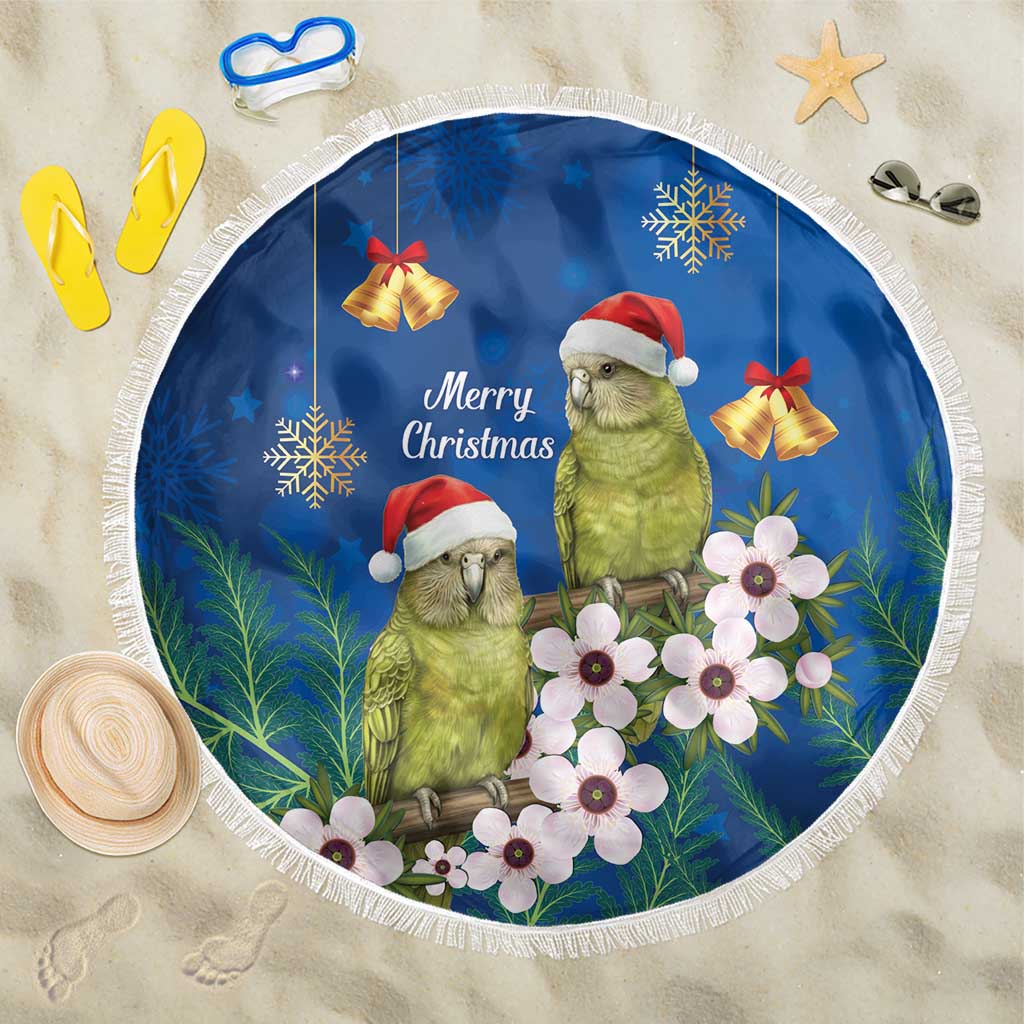 New Zealand Kakapo Christmas Beach Blanket Owl Parrot Santa Sliver Fern Manuka - Blue - Aussie Hoodie