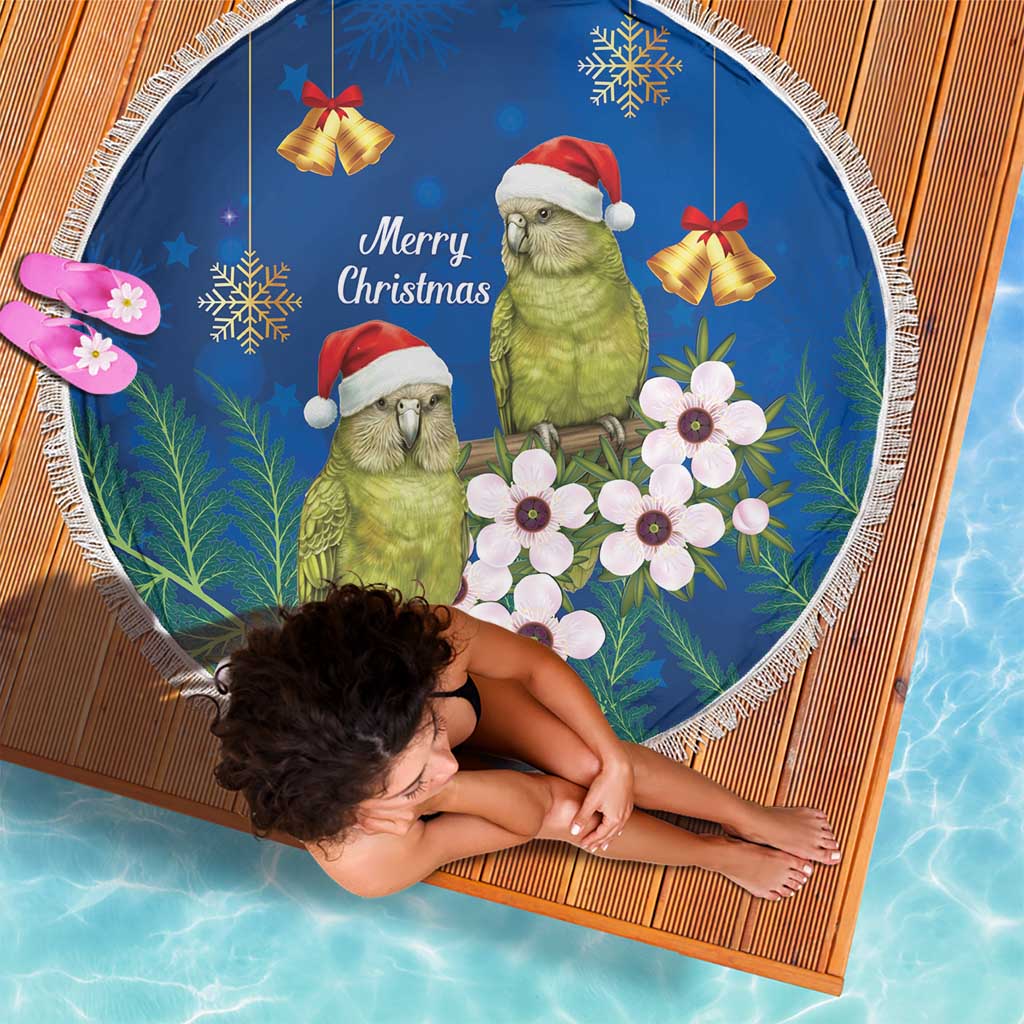 New Zealand Kakapo Christmas Beach Blanket Owl Parrot Santa Sliver Fern Manuka - Blue - Aussie Hoodie