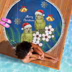 New Zealand Kakapo Christmas Beach Blanket Owl Parrot Santa Sliver Fern Manuka - Blue - Aussie Hoodie