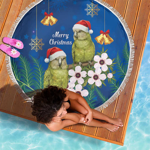 New Zealand Kakapo Christmas Beach Blanket Owl Parrot Santa Sliver Fern Manuka - Blue - Aussie Hoodie