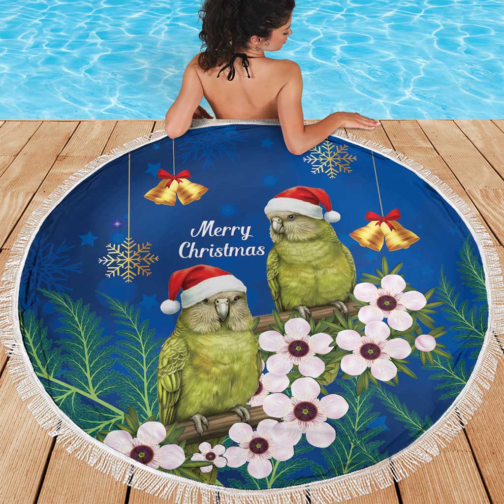 New Zealand Kakapo Christmas Beach Blanket Owl Parrot Santa Sliver Fern Manuka - Blue - Aussie Hoodie