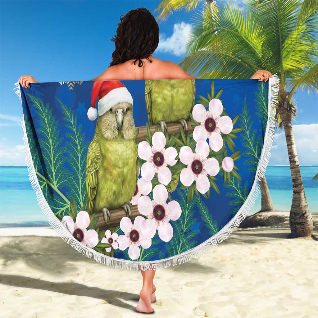 New Zealand Kakapo Christmas Beach Blanket Owl Parrot Santa Sliver Fern Manuka - Blue - Aussie Hoodie