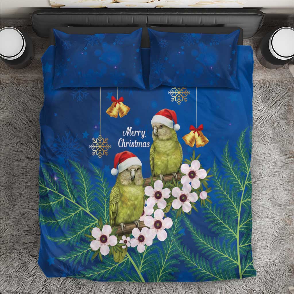 New Zealand Kakapo Christmas Bedding Set Owl Parrot Santa Sliver Fern Manuka - Blue - Aussie Hoodie
