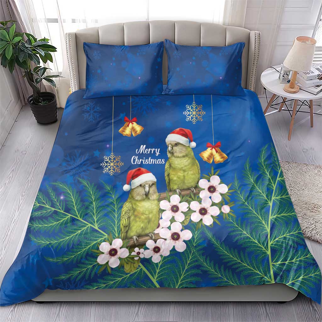 New Zealand Kakapo Christmas Bedding Set Owl Parrot Santa Sliver Fern Manuka - Blue - Aussie Hoodie