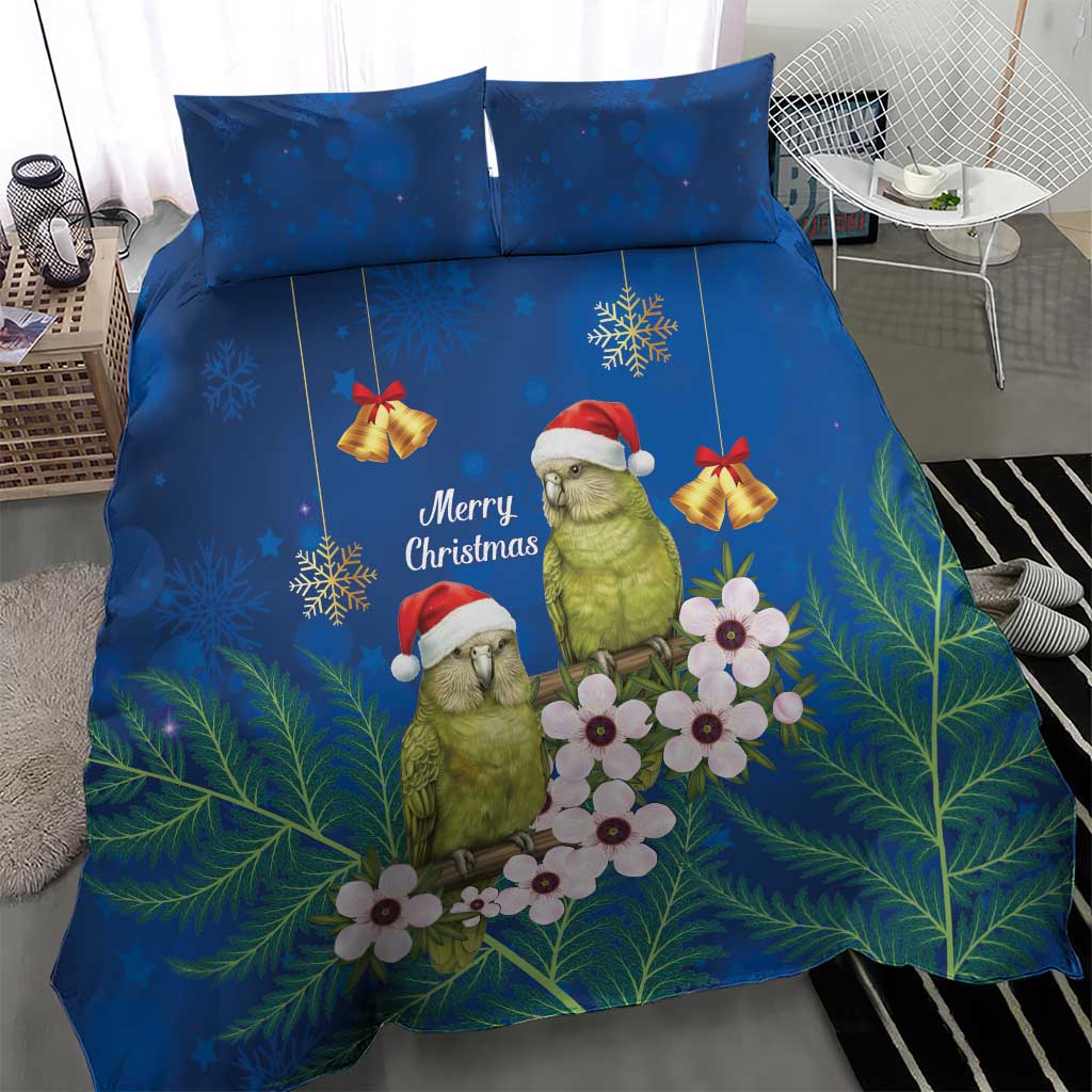 New Zealand Kakapo Christmas Bedding Set Owl Parrot Santa Sliver Fern Manuka - Blue - Aussie Hoodie
