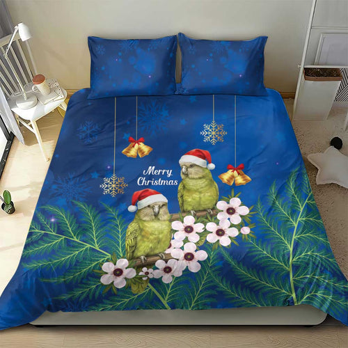 New Zealand Kakapo Christmas Bedding Set Owl Parrot Santa Sliver Fern Manuka - Blue - Aussie Hoodie