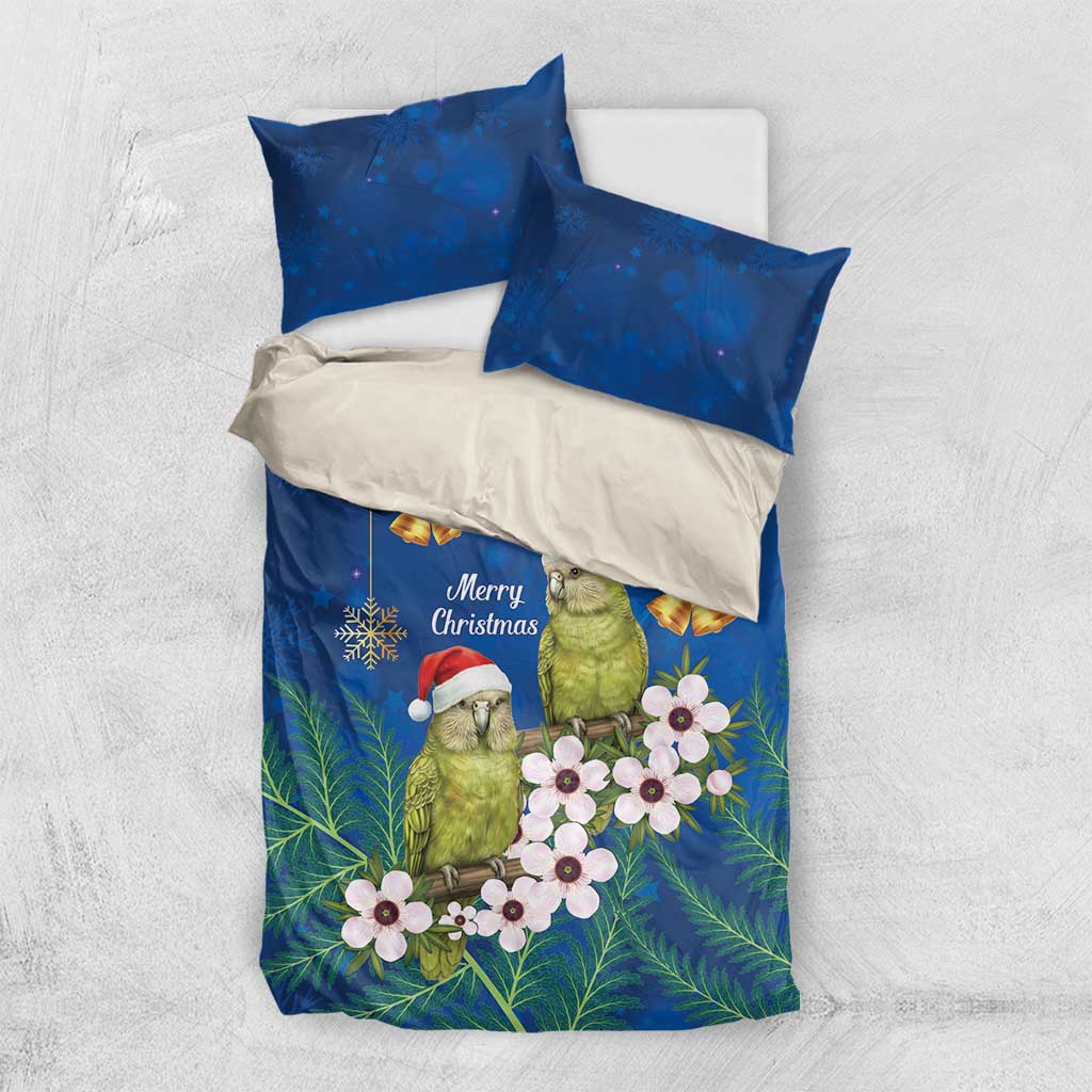 New Zealand Kakapo Christmas Bedding Set Owl Parrot Santa Sliver Fern Manuka - Blue - Aussie Hoodie