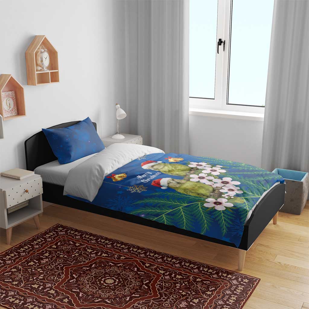 New Zealand Kakapo Christmas Bedding Set Owl Parrot Santa Sliver Fern Manuka - Blue - Aussie Hoodie