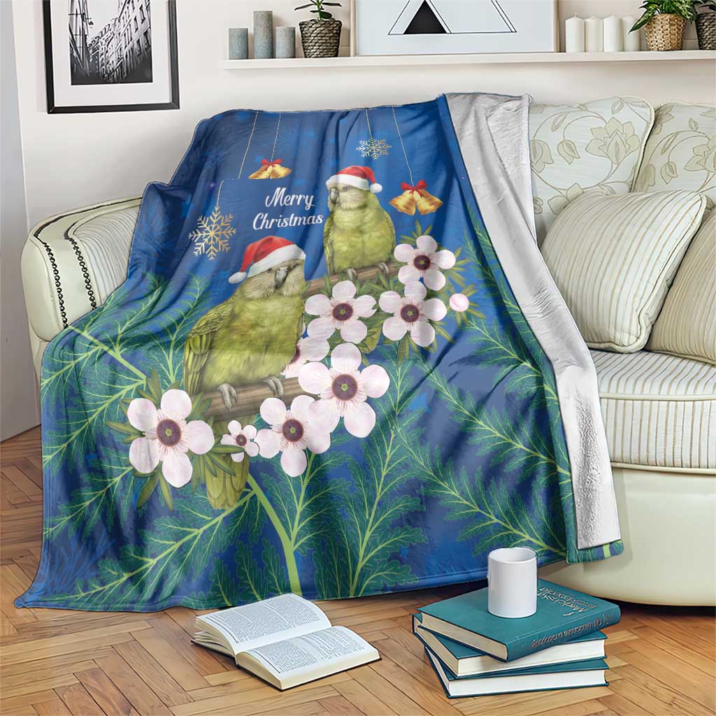New Zealand Kakapo Christmas Blanket Owl Parrot Santa Sliver Fern Manuka - Blue - Aussie Hoodie