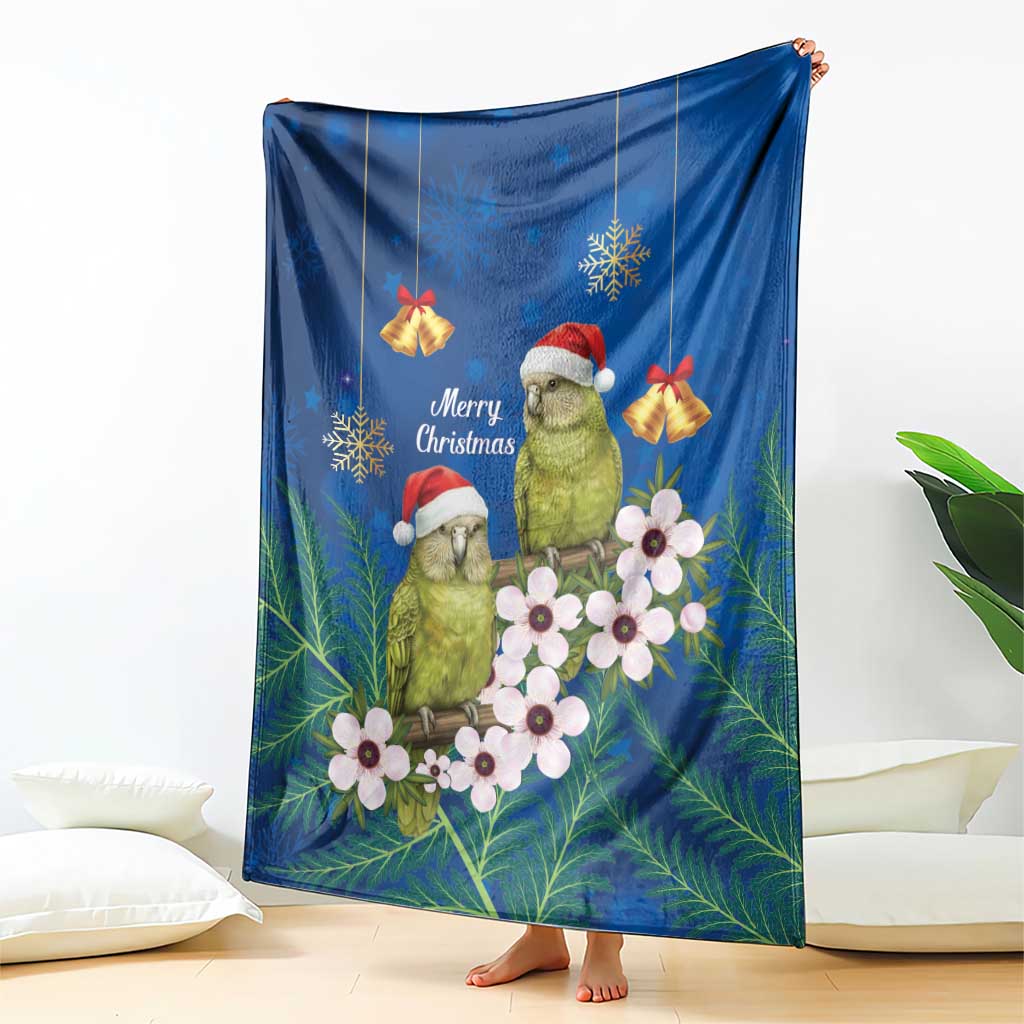 New Zealand Kakapo Christmas Blanket Owl Parrot Santa Sliver Fern Manuka - Blue - Aussie Hoodie