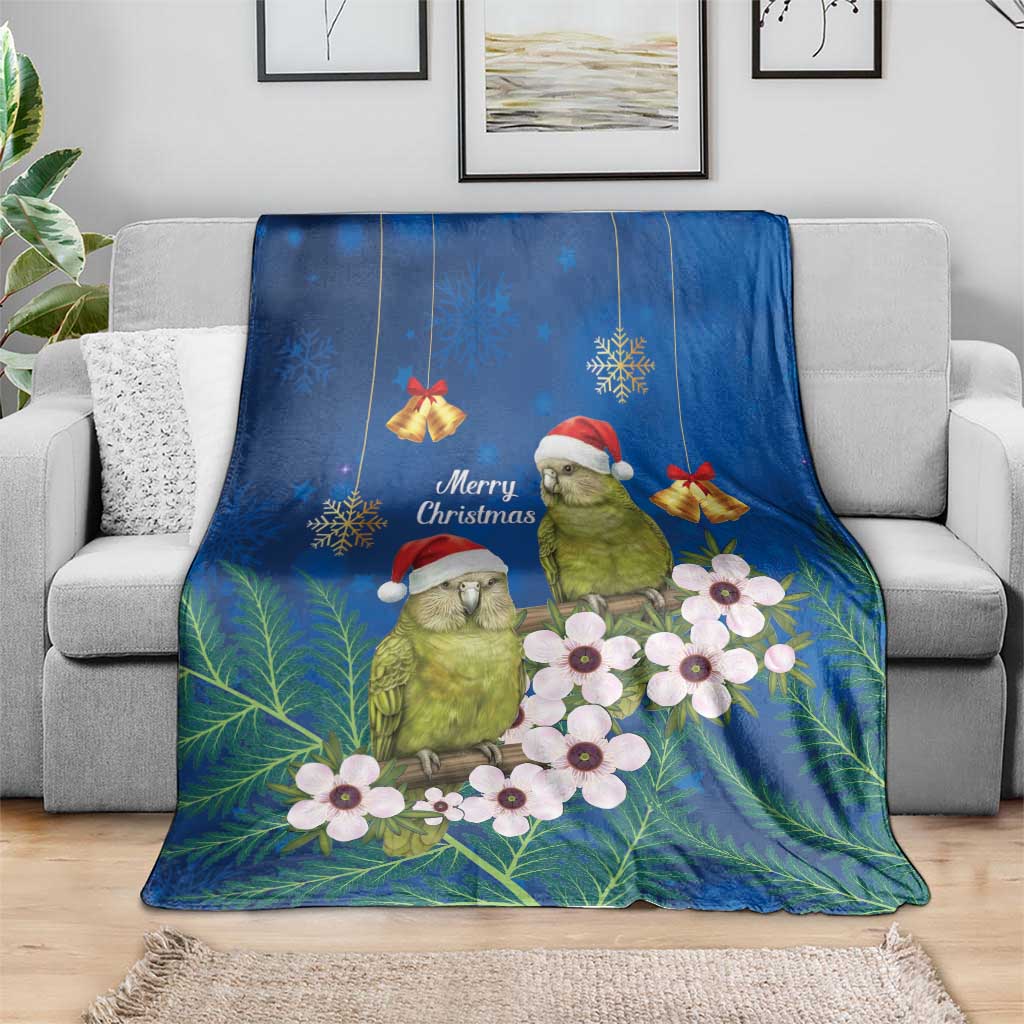 New Zealand Kakapo Christmas Blanket Owl Parrot Santa Sliver Fern Manuka - Blue - Aussie Hoodie