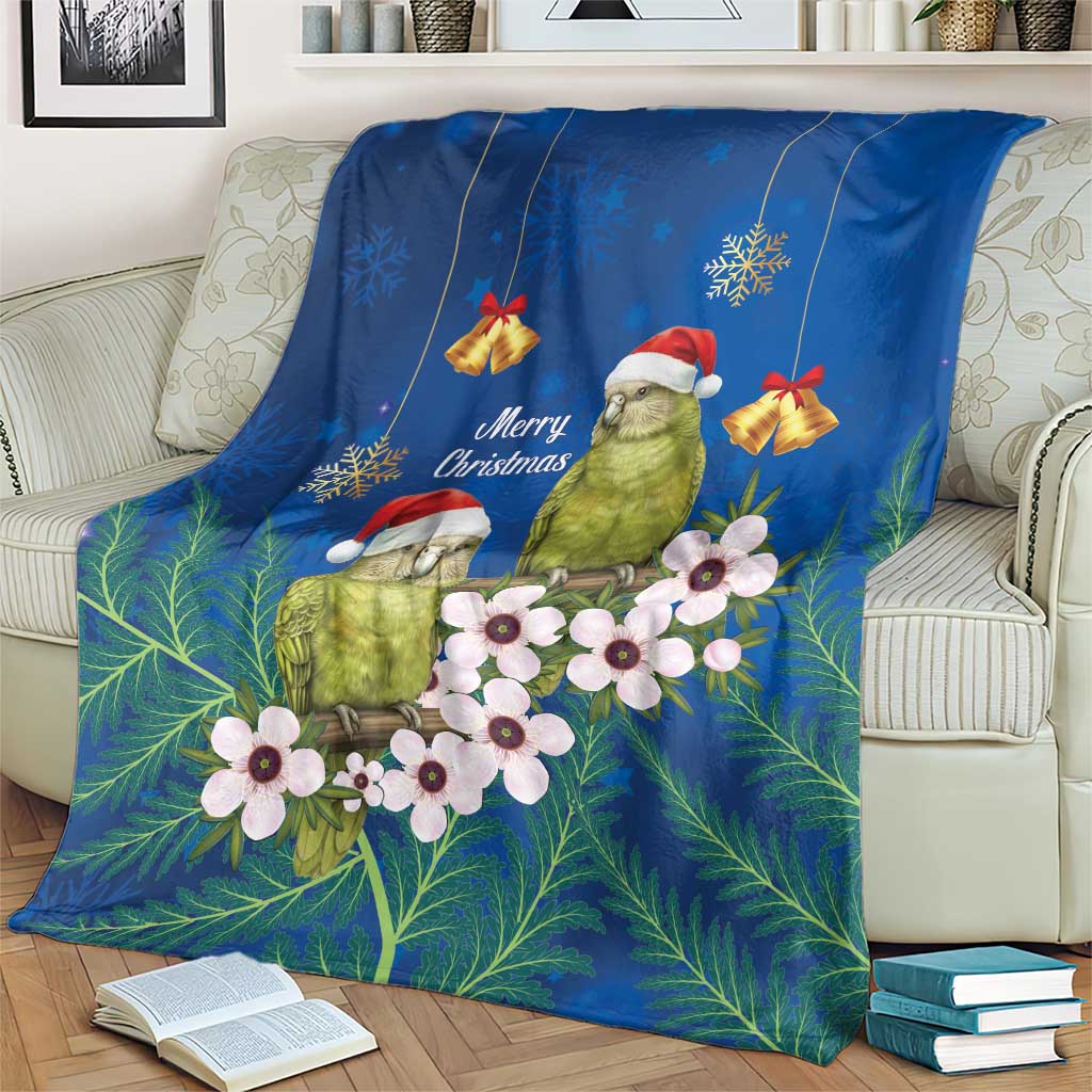 New Zealand Kakapo Christmas Blanket Owl Parrot Santa Sliver Fern Manuka - Blue - Aussie Hoodie