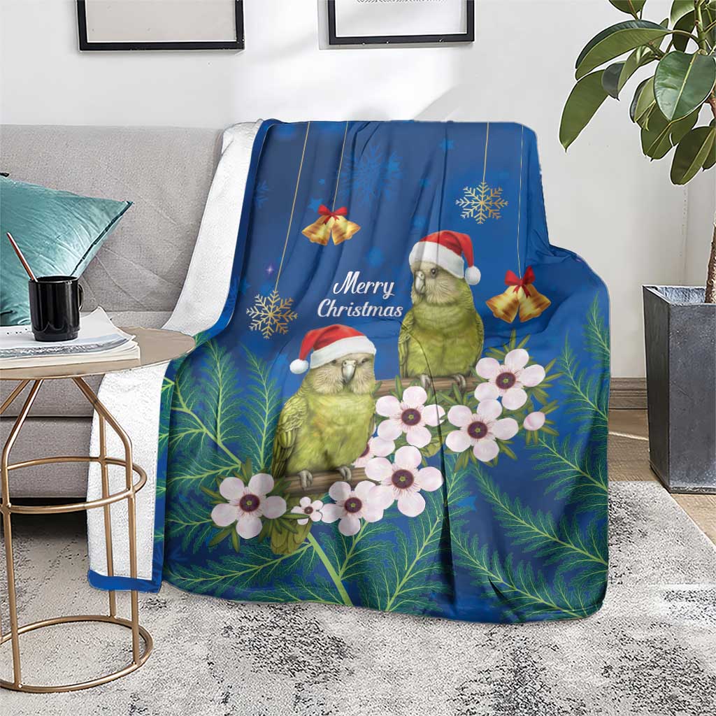 New Zealand Kakapo Christmas Blanket Owl Parrot Santa Sliver Fern Manuka - Blue - Aussie Hoodie