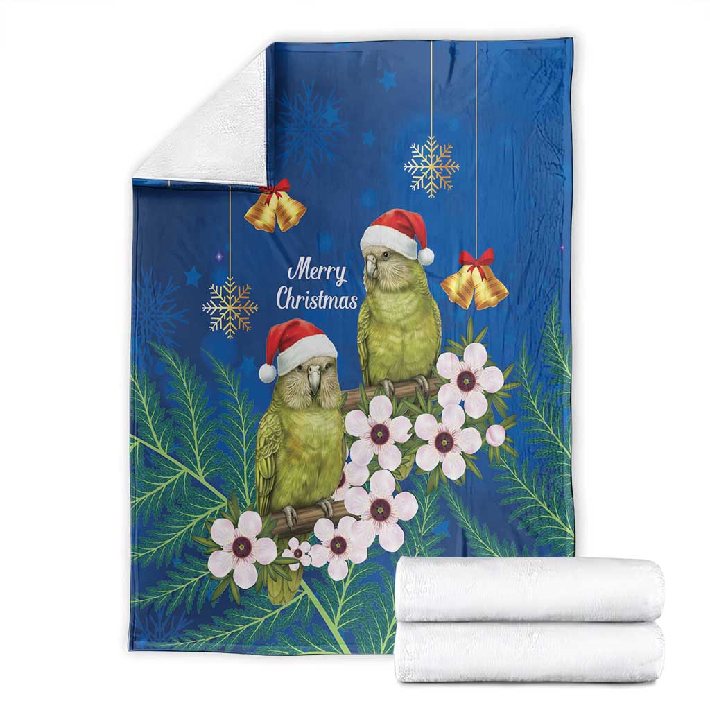 New Zealand Kakapo Christmas Blanket Owl Parrot Santa Sliver Fern Manuka - Blue - Aussie Hoodie