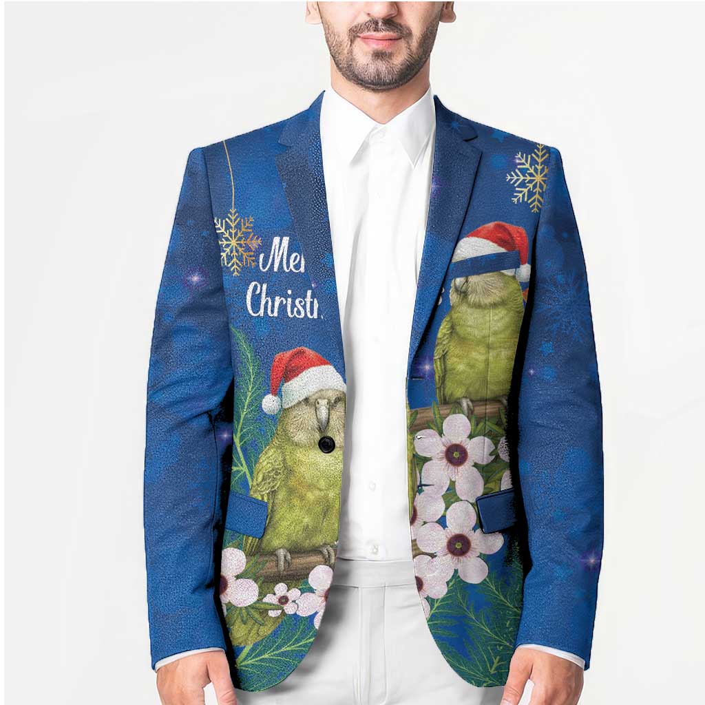 New Zealand Kakapo Christmas Blazer Owl Parrot Santa Sliver Fern Manuka - Blue - Aussie Hoodie