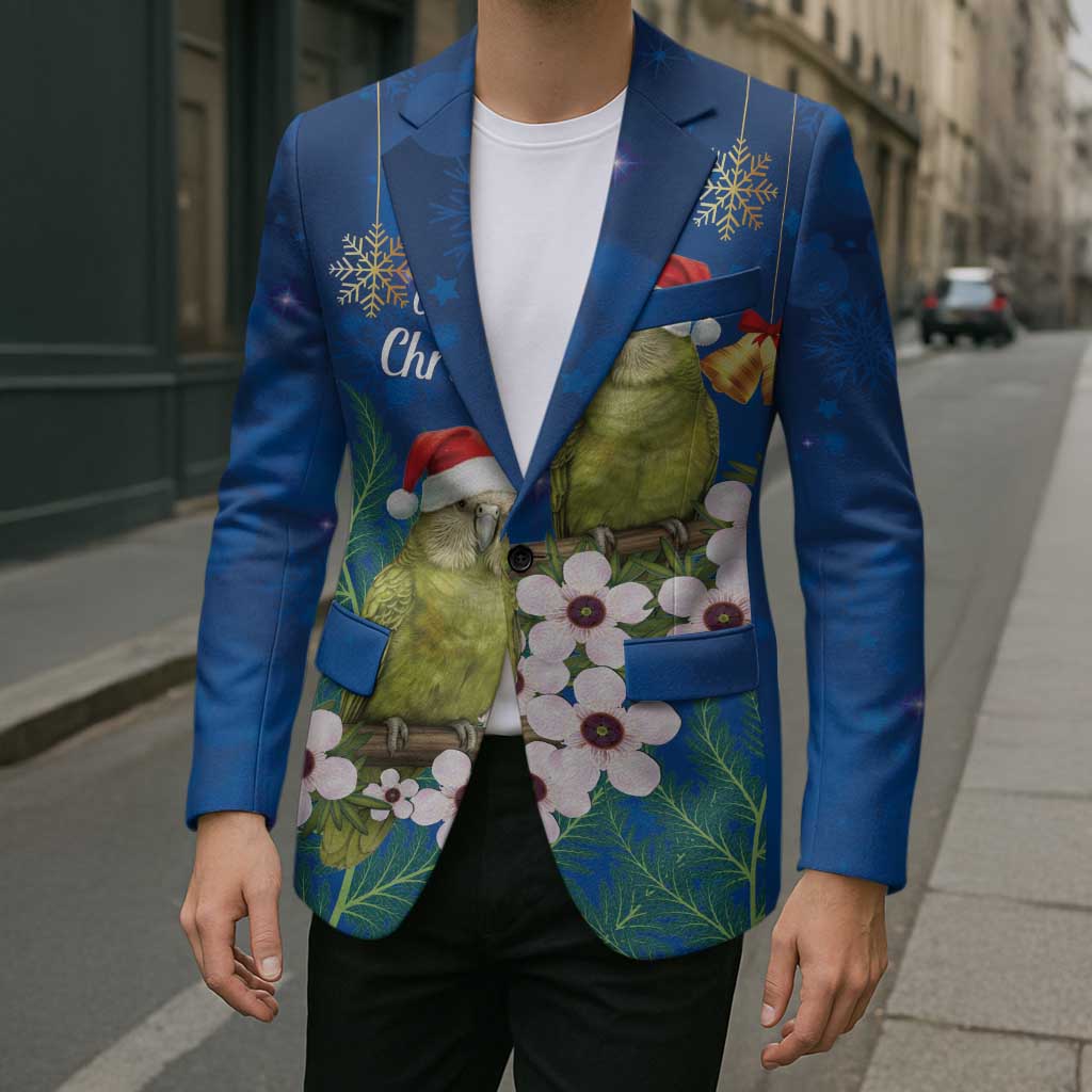 New Zealand Kakapo Christmas Blazer Owl Parrot Santa Sliver Fern Manuka - Blue - Aussie Hoodie