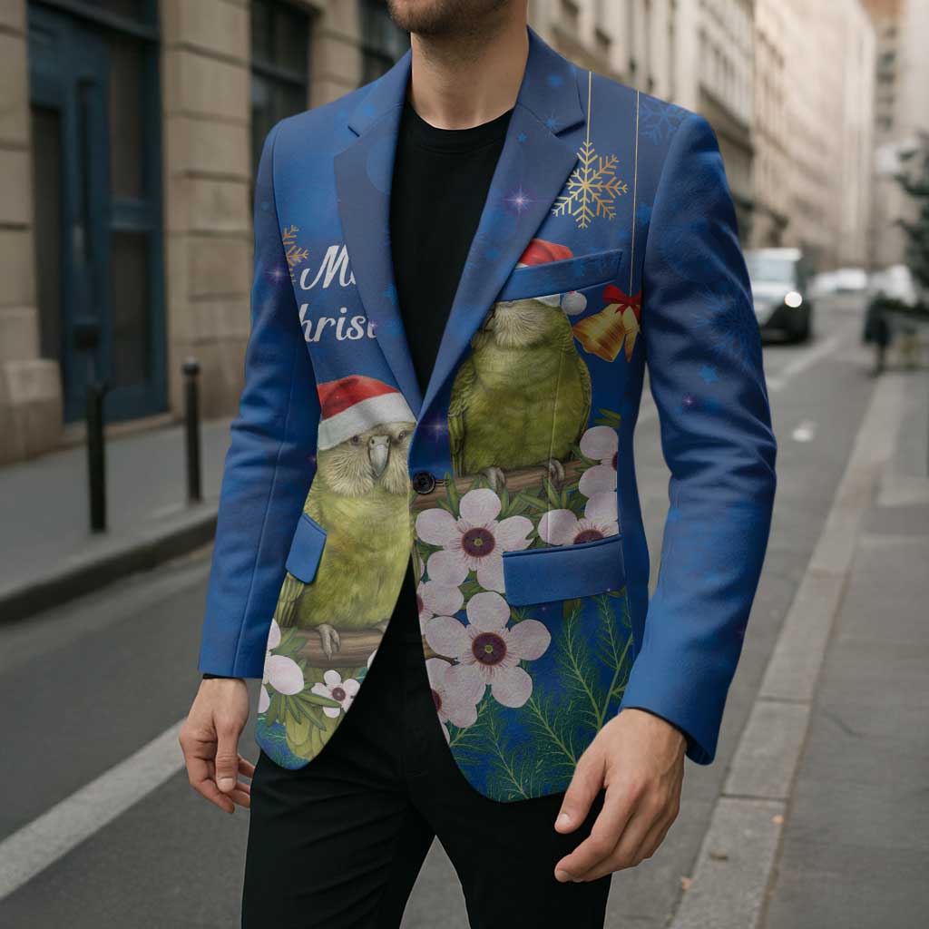 New Zealand Kakapo Christmas Blazer Owl Parrot Santa Sliver Fern Manuka - Blue - Aussie Hoodie