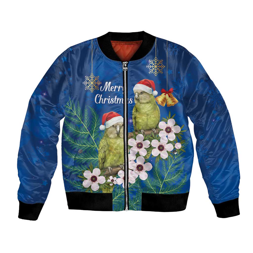 New Zealand Kakapo Christmas Bomber Jacket Owl Parrot Santa Sliver Fern Manuka - Blue - Aussie Hoodie