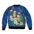 New Zealand Kakapo Christmas Bomber Jacket Owl Parrot Santa Sliver Fern Manuka - Blue - Aussie Hoodie