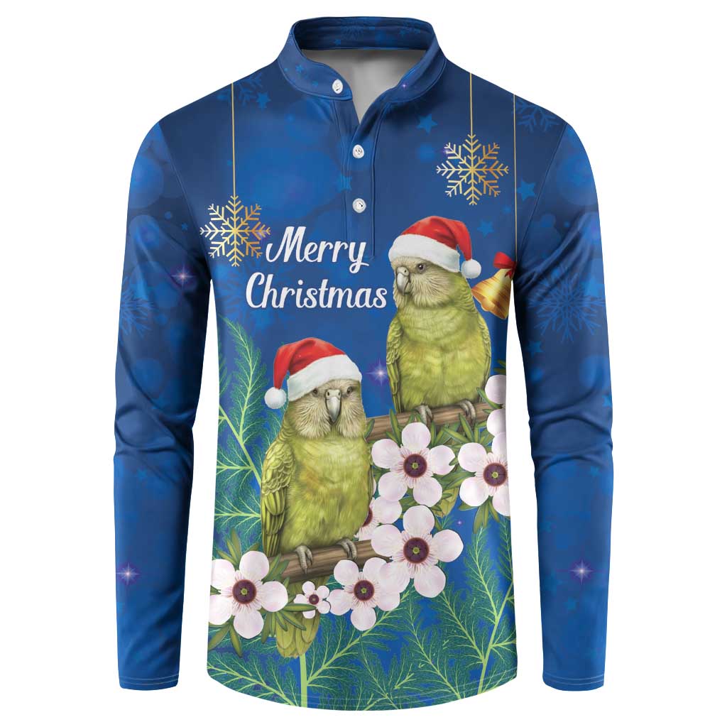 New Zealand Kakapo Christmas Button Sweatshirt Owl Parrot Santa Sliver Fern Manuka - Blue - Aussie Hoodie