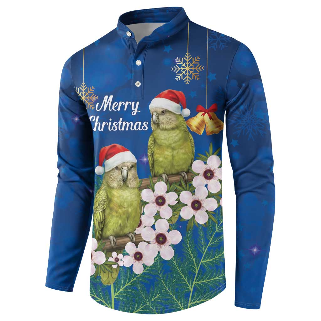 New Zealand Kakapo Christmas Button Sweatshirt Owl Parrot Santa Sliver Fern Manuka - Blue - Aussie Hoodie